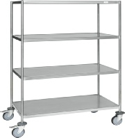 Rustfri hyldevogn med 4 hylder. Klasse C3