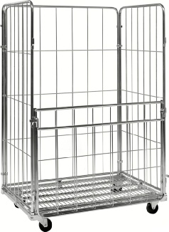 Rullecontainer, pakkebur, bred model med 4 sider og halvlåge