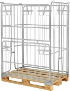 Pallecontainer 1200x800x1500 mm. Halvhængte låger på langsiden