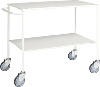 Serveringsvogn med helsvejst stel. Hvid pulverlakering af stel og hvide hylder
